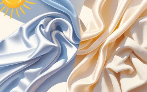 Light blue and cream silk fabrics draped, with a sun graphic. Is silk good for hot weather? Yes, it's breathable and cool.