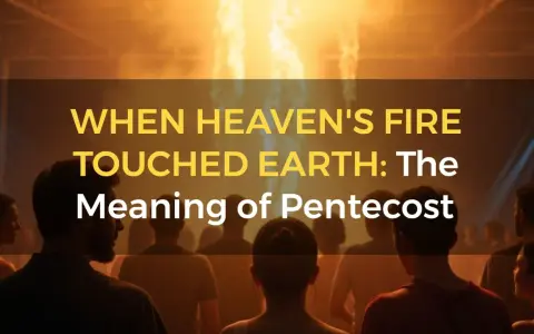 When Heaven's Fire Touched Earth: The Meaning of Pentecost. A crowd looks up at a fiery display, symbolizing the Holy Spirit's descent on Pentecost Sunday.