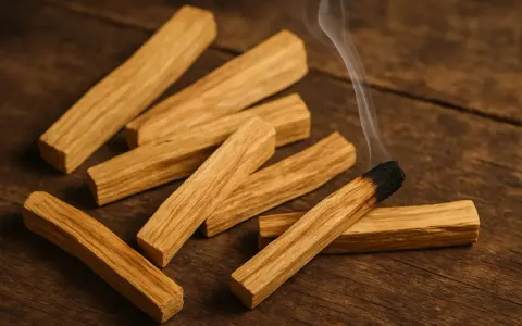 Un palo santo arde, liberando humo aromático. Así es de donde sale el palo santo, de la madera sagrada.