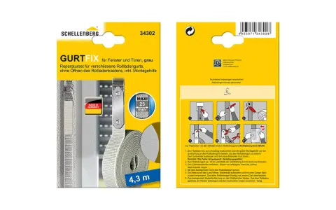 Reparaturset für Rollladengurte. Mit diesem Set können Sie den Rollladengurt austauschen, ohne den Rollladenkasten öffnen zu müssen. Die Kosten für den Austausch sind somit gering.