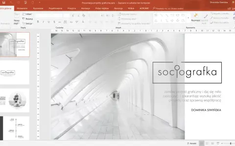 Program do prezentacji z widokiem slajdów. Na pierwszym slajdzie logo "sociografka" i hasło.