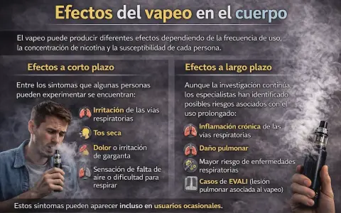 ¿Qué pasa si vapeas una vez? Irritación de garganta, tos seca y dificultad para respirar son posibles efectos a corto plazo, incluso en usuarios ocasionales.