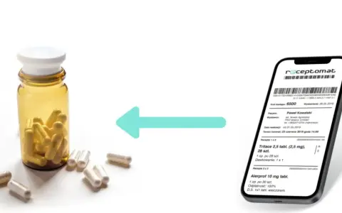 Butelka z kapsułkami i smartfon z receptą. Czy witamina E jest na receptę? Zobacz, jak uzyskać e-receptę.