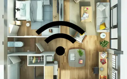 Grundriss einer Wohnung mit WLAN-Symbolen, die schlechtes WLAN andeuten. Was tun?