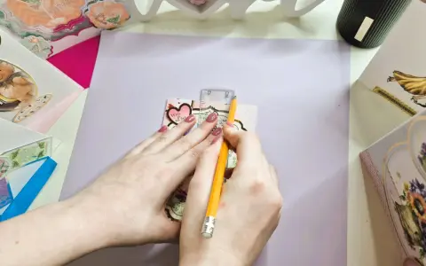 Manos midiendo con regla y lápiz para crear un sobre de papel A4.