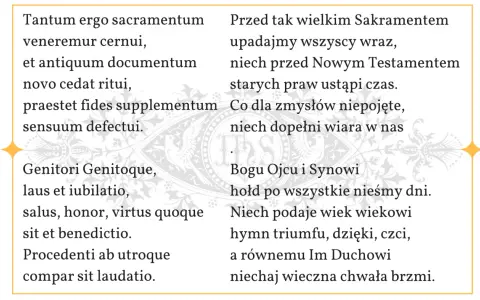 Tekst pieśni na wystawienie Najświętszego Sakramentu. "Tantum ergo sacramentum" i polskie tłumaczenie.