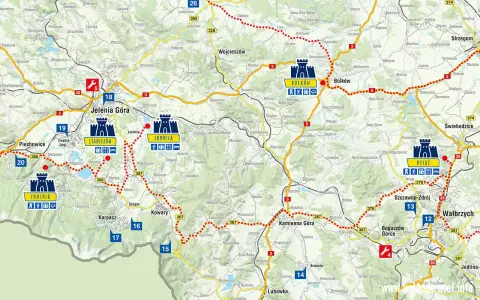 Odkryj fascynujące trasy motocyklowe Dolny Śląsk! Mapa pokazuje zamki i malownicze drogi, idealne na motocyklową przygodę.