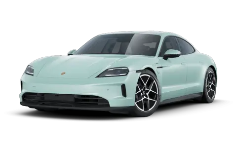Miętowe porsche elektryczne z czarnymi felgami, gotowe do ekologicznej jazdy.