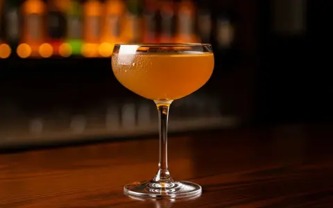 En gyllene Paper Plane cocktail i ett elegant glas, redo att lyfta smaklökarna.