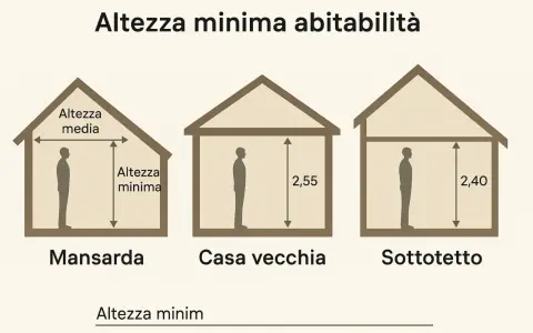 Illustrazione mostra l'altezza minima abitabilità in mansarda, casa vecchia e sottotetto.