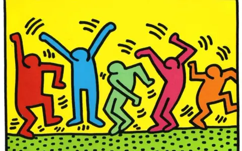 Keith Haring dancing figures meaning: vibrant, stylized figures in motion, embodying joy and unity.