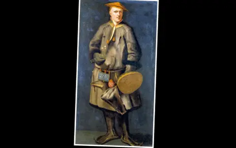 Porträtt av Carl von Linné i samisk dräkt, med en blombukett i handen.