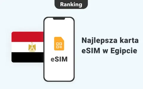 Ranking najlepszej karty eSIM w Egipcie. Flaga Egiptu obok telefonu z ikoną eSIM.