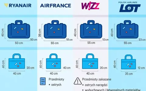 Porównanie wymiarów bagażu podręcznego Ryanair, Air France, Wizz Air i LOT. Sprawdź, jaki bagaż możesz zabrać na pokład.