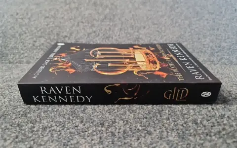 Okładka książki "A Gilded Cage is Still a Prison" autorstwa Raven Kennedy. Złota klatka i płomienie na ciemnym tle.