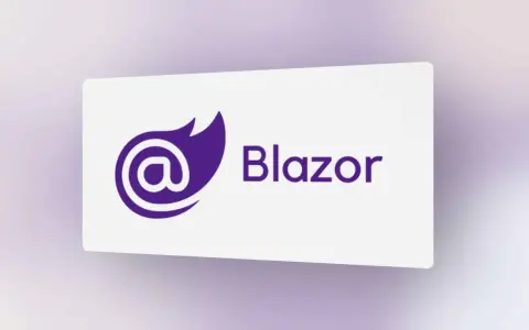 Das Blazor Server Logo mit dem @-Symbol und dem Schriftzug "Blazor" auf weißem Hintergrund.