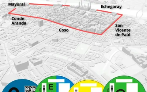 Mapa de zbe zaragoza con zonas delimitadas: Mayoral, Conde Aranda, Coso, Echegaray y San Vicente de Paúl.