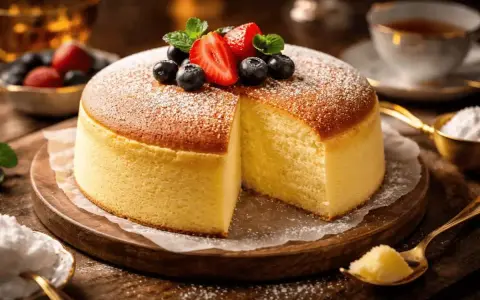 Lätt och fluffig cheesecake, perfekt för ett somrigt cheesecake recept. Toppad med färska bär och pudersocker.