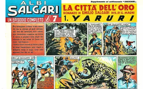Fumetto "La Città dell'Oro" di Emilio Salgari: avventura nella giungla con caccia al giaguaro. Curiosità su Salgari e le sue storie.