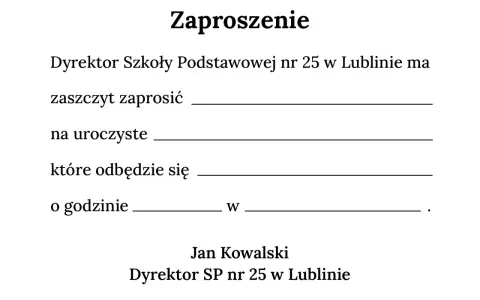 Zaproszenie dla delegacji z pracy tekst. Dyrektor SP nr 25 w Lublinie zaprasza na uroczyste wydarzenie.