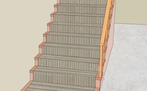Detalle de cómo hacer escalera de madera con pasamanos y peldaños de madera.