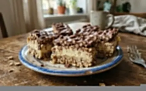 Pyszne ciasto Kinder Country na talerzu, z kremowym nadzieniem i chrupiącą czekoladą. Idealne na deser!