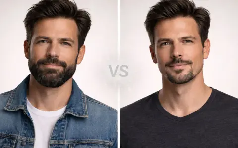 Hombre con perilla completa y barba de chivo. Comparativa de estilos de vello facial masculino.