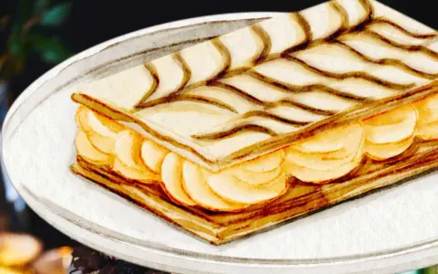 Délicieux mille-feuille pâtissier aux couches croustillantes et à la crème onctueuse, prêt à être dégusté.