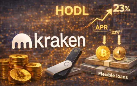 Kraken opinie: stosy bitcoinów, sprzętowy portfel, dolary i wykres wzrostu APR 23%. HODL!