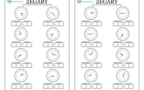 Zadania z zegarami: nauka odczytywania godzin przed i po południu. Ćwiczenia z tarczami zegarów.