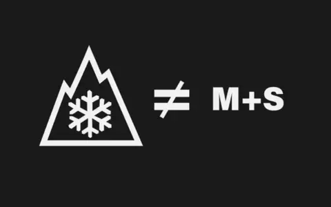 Góra z płatkiem śniegu nie jest równa M+S. Symbol 3pmsf oznacza opony zimowe.