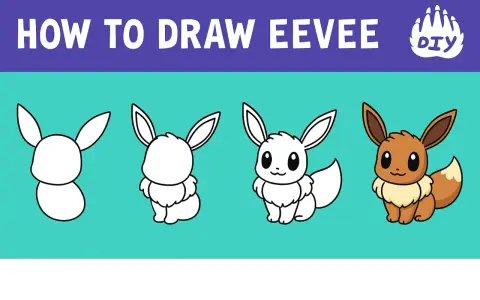 Steg-för-steg-guide för att måla Eevee, en söt Pokémon.