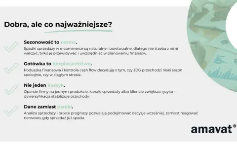 Dobre praktyki biznesowe: sezonowość to norma, gotówka to bezpieczeństwo, nie jeden koszyk, dane zamiast paniki. Jak dojne krowy, które dają mleko regularnie, tak stabilne finanse zapewniają rozwój.