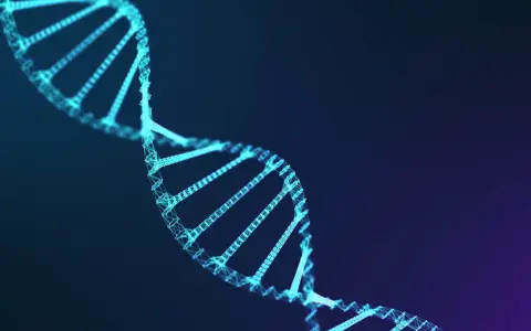 Struttura a doppia elica luminosa, simbolo della predisposizione genetica e del codice della vita.