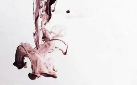 Manchas oscuras y fluidas, como sangrado oscuro entre reglas, se disuelven en un fondo blanco, creando formas etéreas.