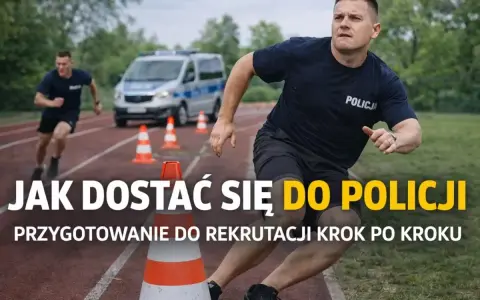 Policjanci biegają na bieżni z pachołkami. Dowiedz się, jak dostać się do policji i przygotować do rekrutacji.