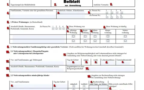 Formular zawiera pola do wpisania adresu zamieszkania, danych osobowych oraz informacji o członkach rodziny.