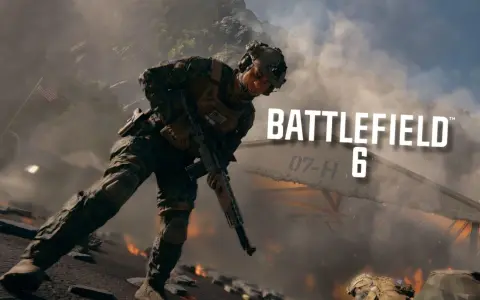 Żołnierz w kamuflażu z karabinem na tle dymu i płomieni. Napis Battlefield 6.