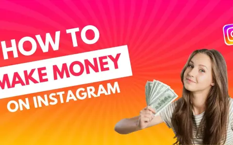 Junge Frau hält Geldscheine, Instagram-Logo, Text "How to Make Money on Instagram".