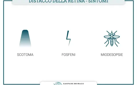 Distacco retina: scotoma (ombra), fosfeni (lampi) e miodesopsie (mosche volanti) sono sintomi da non sottovalutare.