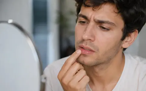 Hombre se toca los labios con preocupación, preguntándose porque se queman los labios.