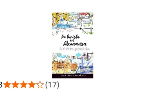 Ilustración de portada de libro "De turista en Alemania" con dibujos de edificios y paisajes.