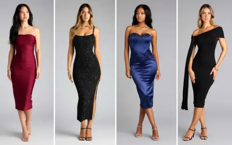 Four women in elegant dresses, showcasing a range of cocktail vs formal styles.