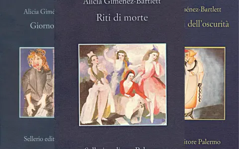 Libri di Alicia Giménez-Bartlett in ordine cronologico: "Giorno", "Riti di morte" e "i dell'oscurità". Sellerio editore Palermo.