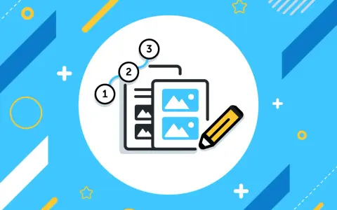 Proceso de creación de contenido: una persona que prepara un texto para publicarlo, con imágenes y un lápiz.