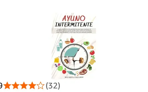 Guía visual sobre como hacer ayuno intermitente, con alimentos saludables y un reloj que marca el tiempo.