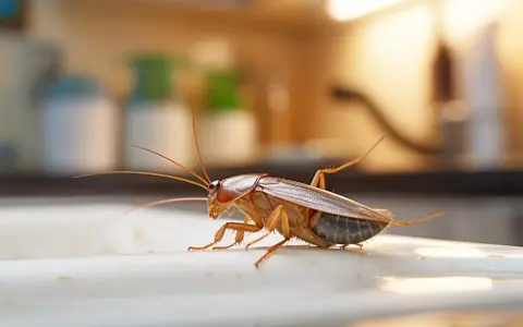 Una cucaracha en una superficie blanca, quizás huyendo del amoniaco.