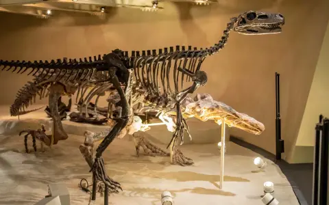 Szkielet dinozaura w muzeum w Londynie. Te prehistoryczne stworzenia budzą zachwyt.