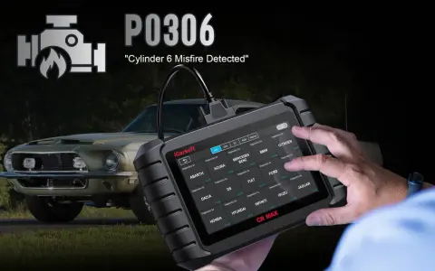 Diagnosing a P0306 code, "Cylinder 6 Misfire Detected," with an iCarsoft CR MAX scanner.