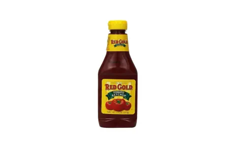 Butelka ketchupu Red Gold, idealna do frytek Bedoesa.